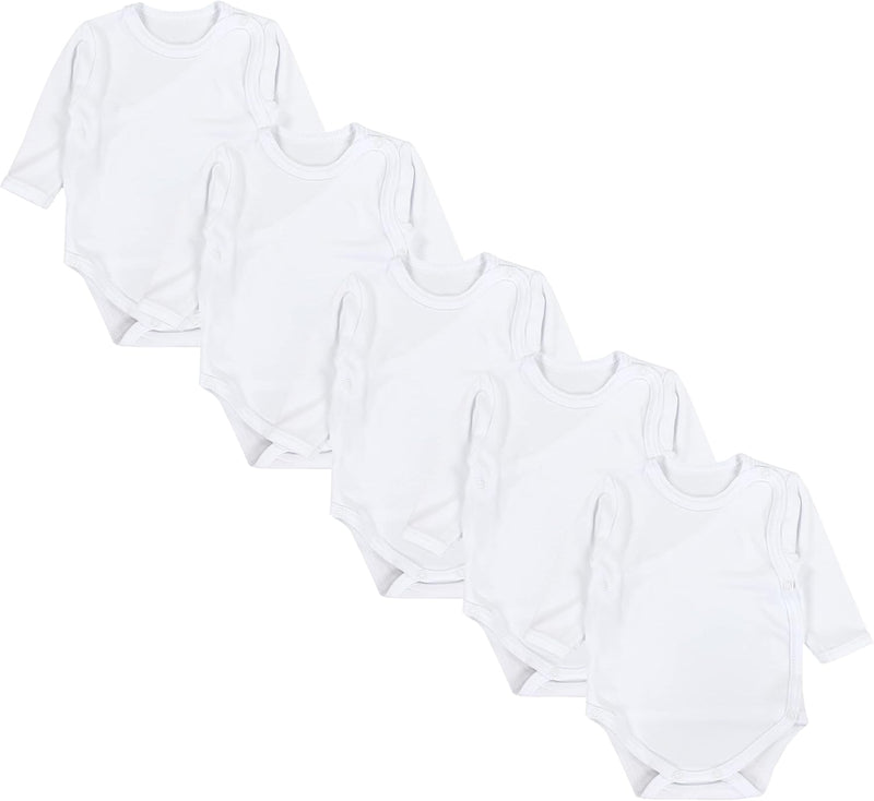 TupTam Baby Unisex Langarm Wickelbody Print/Uni 5er Pack 50 Weiss, 50 Weiss