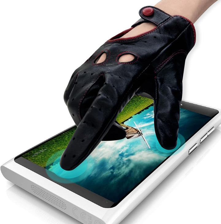 Damen Retro Weiche nd Dünne Ausgezeichnete Lammfell Leder Qualität Touchscreen Fahrhandschuhe Medium