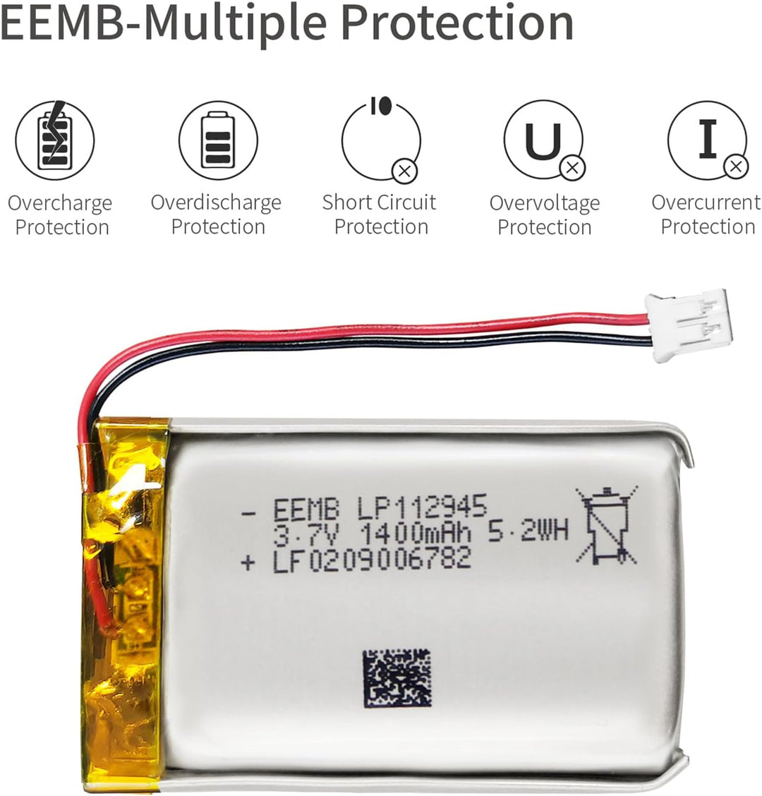 EEMB Lithium Polymer Akku 3,7 V 1400mAh 112945 Wiederaufladbarer Lipo-Akku mit JST-Anschluss für VXI
