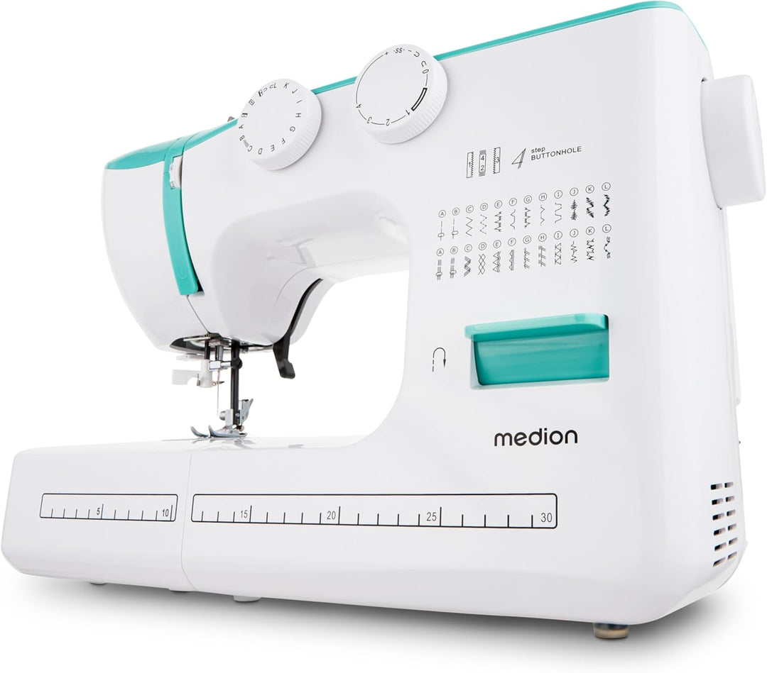MEDION Freiarm-Nähmaschine SM60 (60 Watt, 60 verschiedene Stichmuster mit Knopflöchern, LED Nählicht