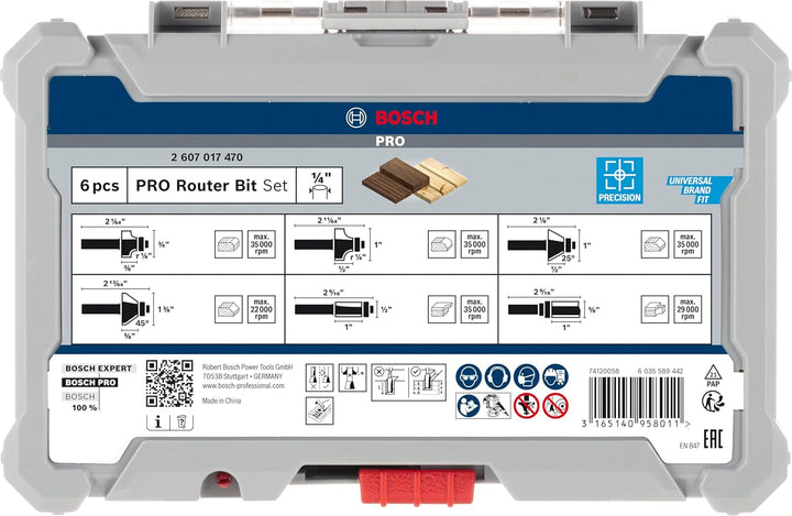 Bosch Professional 6tlg. Rand- und Kantenfräser Set (für Holz, für Oberfräsen mit 1/4 Zoll Schaft) 6