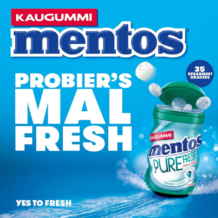 Mentos Kaugummi Pure Fresh Spearmint, 6 Boxen zuckerfreie Chewing Gum Dragees mit Spearmint-Geschmac