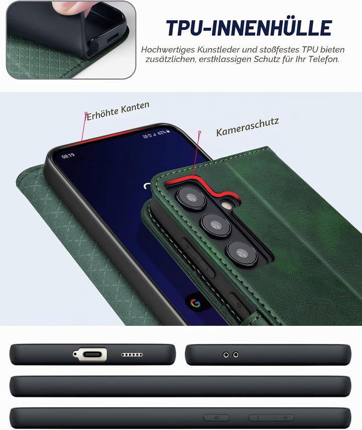 OCASE Handyhülle Kompatibel für Samsung Galaxy S24 5G Hülle Premium Leder Flip Klappbare Klapphülle