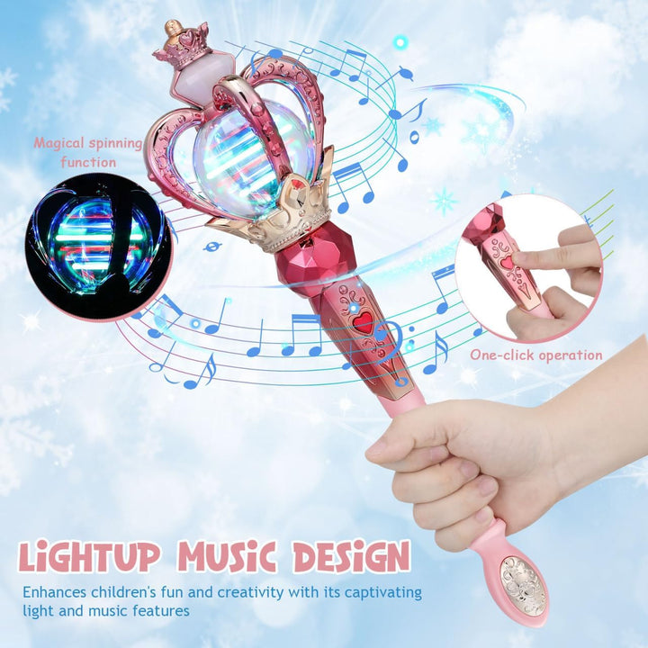MAGICLULU Leuchtender Feenstab für Kinder - Magischer Prinzessinnen Zauberstab mit Musik & 360° Dreh
