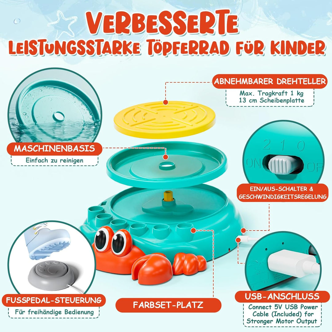 Lehoo Castle Töpferscheibe für Kinder, komplettes Töpfer- und Bastelset für Kinder von 8 bis 12 Jahr