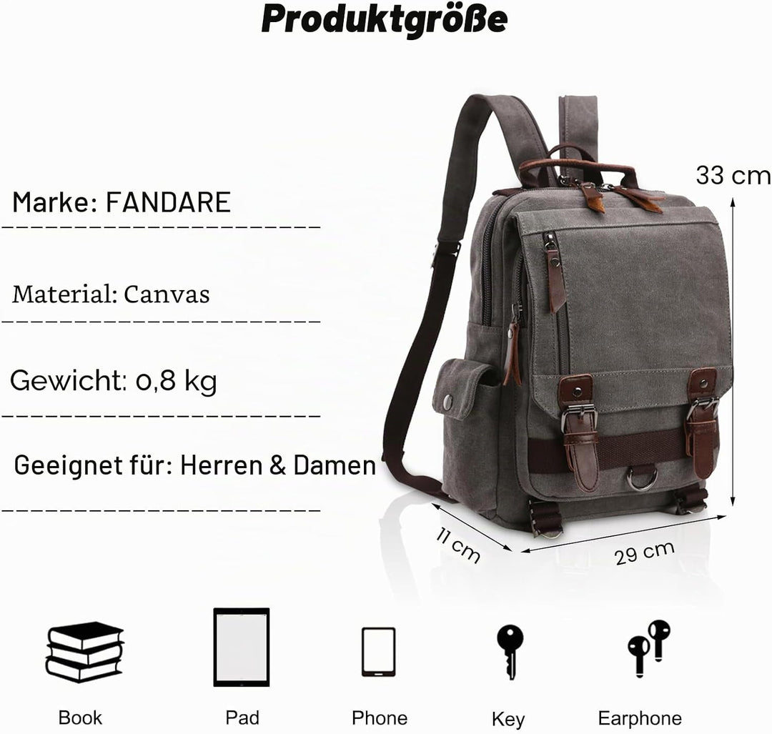 FANDARE Herren Rucksack aus atmungsaktivem Segeltuch Grau B, Grau B