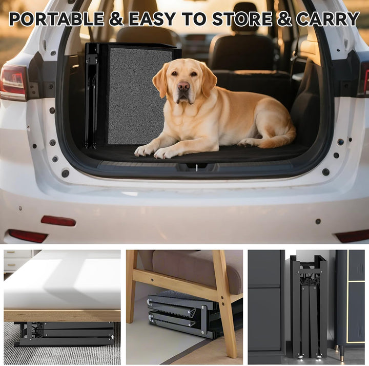 Hunderampe Auto Klappbar 170 x 44 cm Grau, mit Rutschfester Teppichoberfläche, bis 70 kg, Leicht Alu