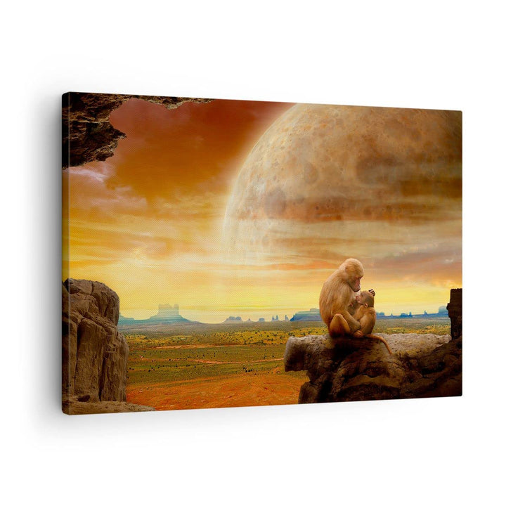ARTTOR Bilder auf Leinwand Affen Mutter Natur Berg Leinwandbild 70x50cm Wandbilder Dekoration Wohnzi
