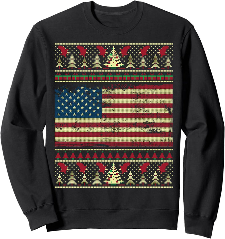 Patriotic Gifts Ugly Christmas American Flag Holiday Sweatshirt