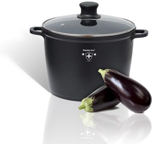 ROYALTY LINE - Suppentopf 28cm 10,5L schwarz Marmorbeschichtung Antihaft Topf Topf mit Glasdeckel