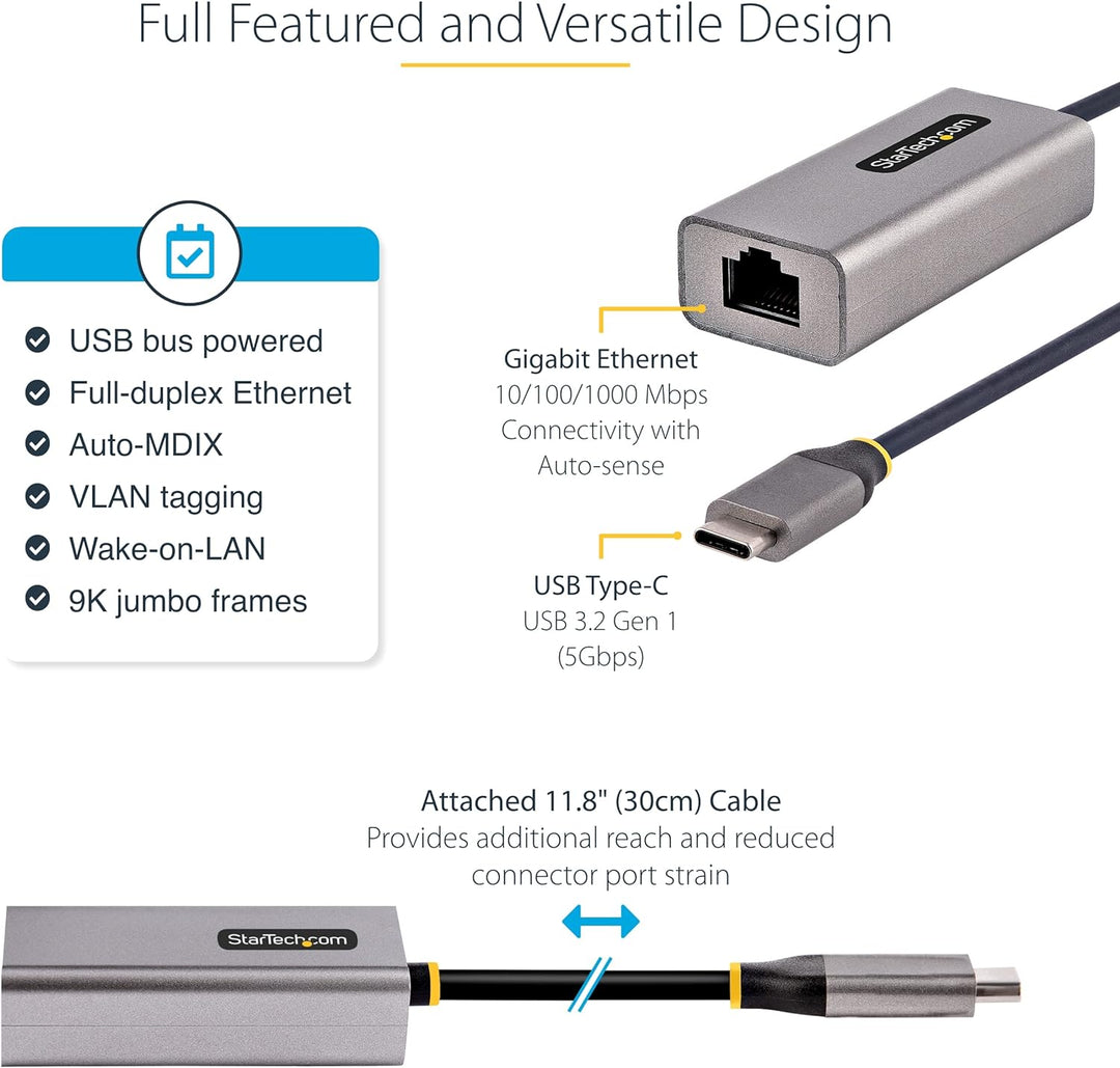 StarTech.com USB C Gigabit Ethernet Adapter, 10/100/1000 Mbit/s, USB C 3.0 zu LAN Adapter mit ASIX A