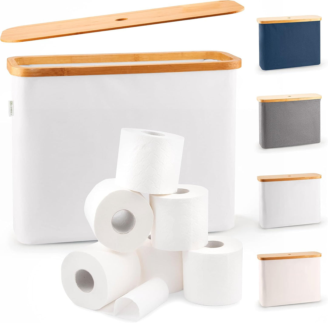 Lonbet – Eleganter Badezimmer Organizer Hellgrau - Toilettenpapier Aufbewahrung aus Bambus – antibak