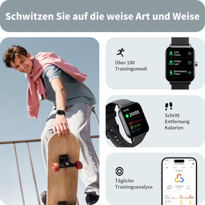 Smartwatch Herren mit Telefonfunktion und Alexa Built-in, 1.8" Fitnessuhr mit Schrittzähler Herzfreq