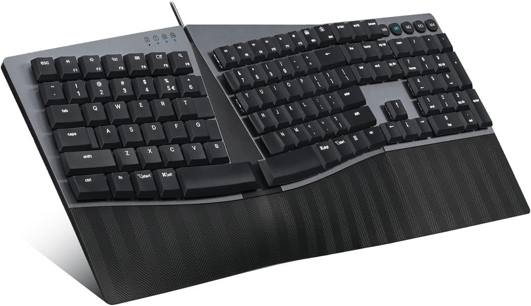 Perixx PERIBOARD535BL Kabelgebundene ergonomische mechanische Tastatur in voller Grösse – Flache Bla