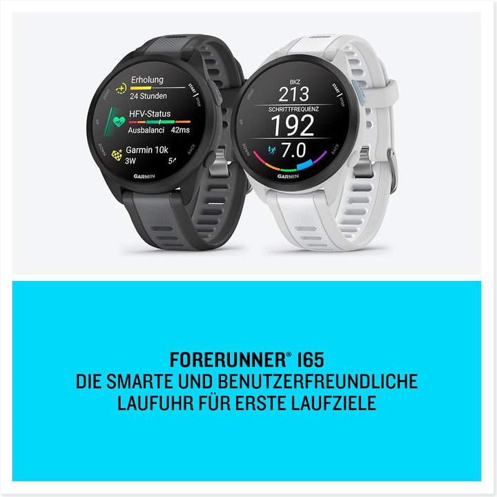 GARMIN Forerunner 165, leichte GPS Smartwatch zum Laufen, mit AMOLED Touchscreen, Trainingsempfehlun
