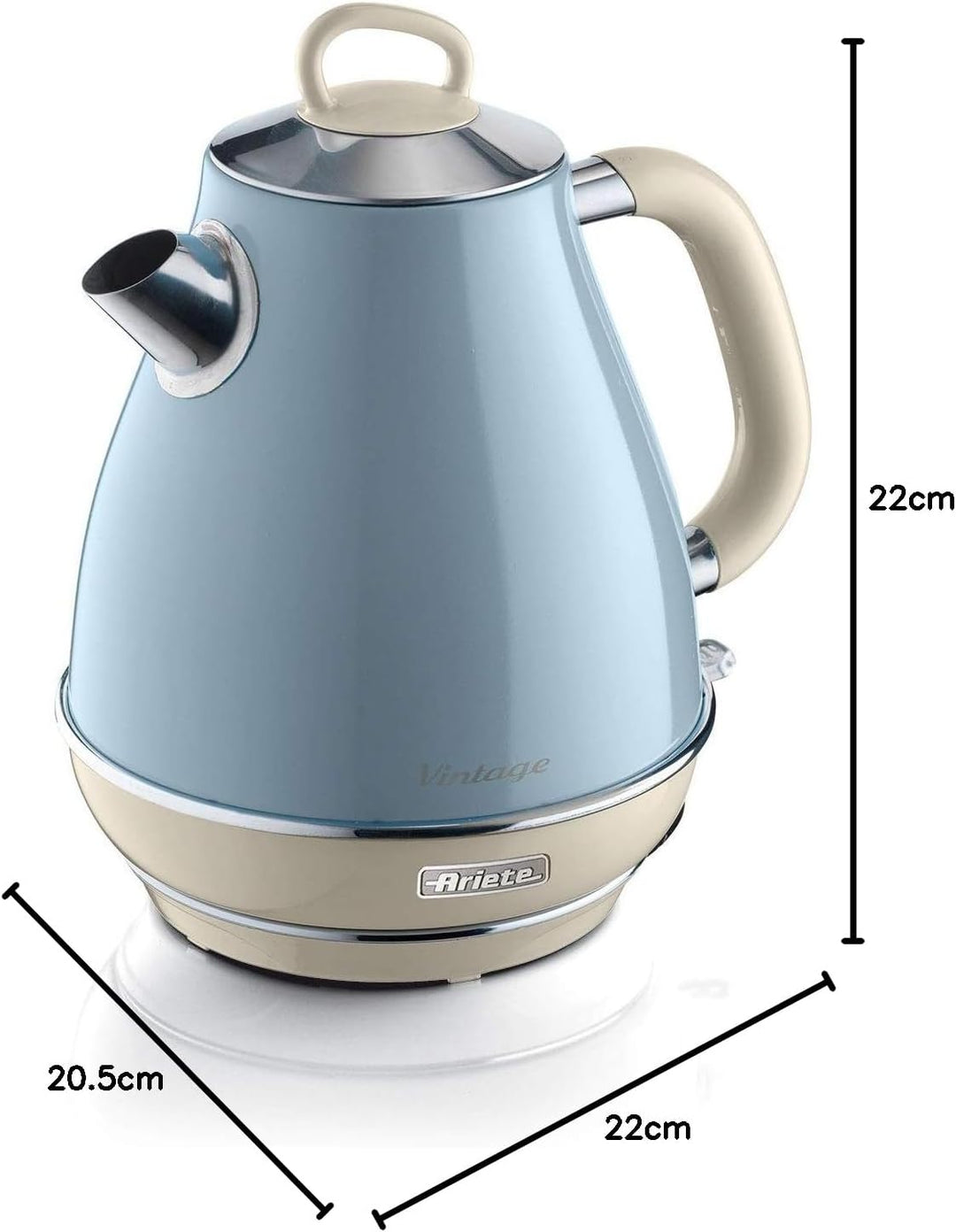 Ariete Vintage Wasserkocher 2869, Elektrischer Wasserkocher mit Sichtbarem Wasserstand, Kabellosem 3