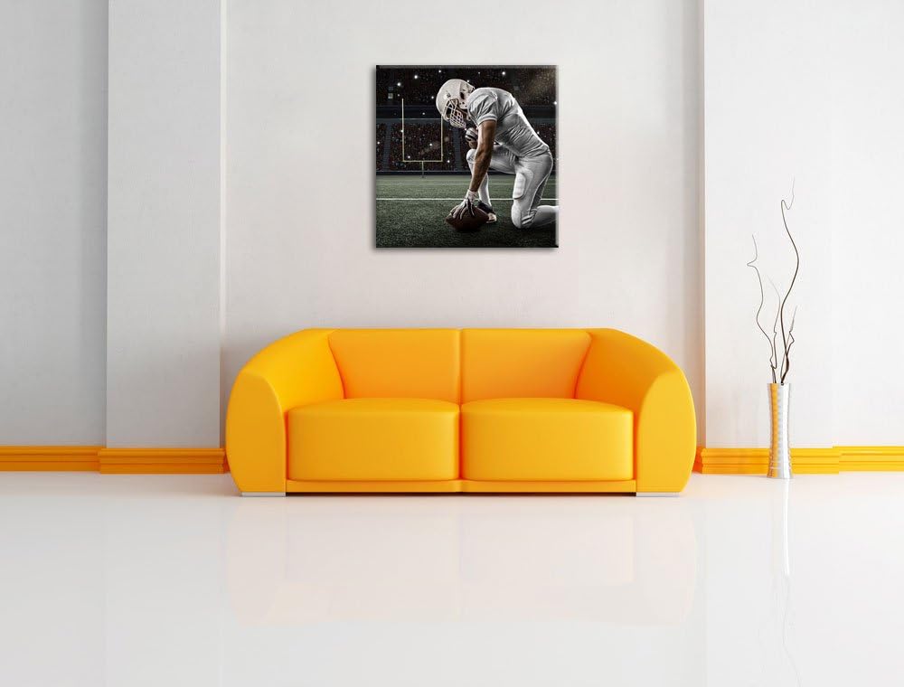 knieender Football-Spieler, Format: 70x70 auf Leinwand, XXL riesige Bilder fertig gerahmt mit Keilra