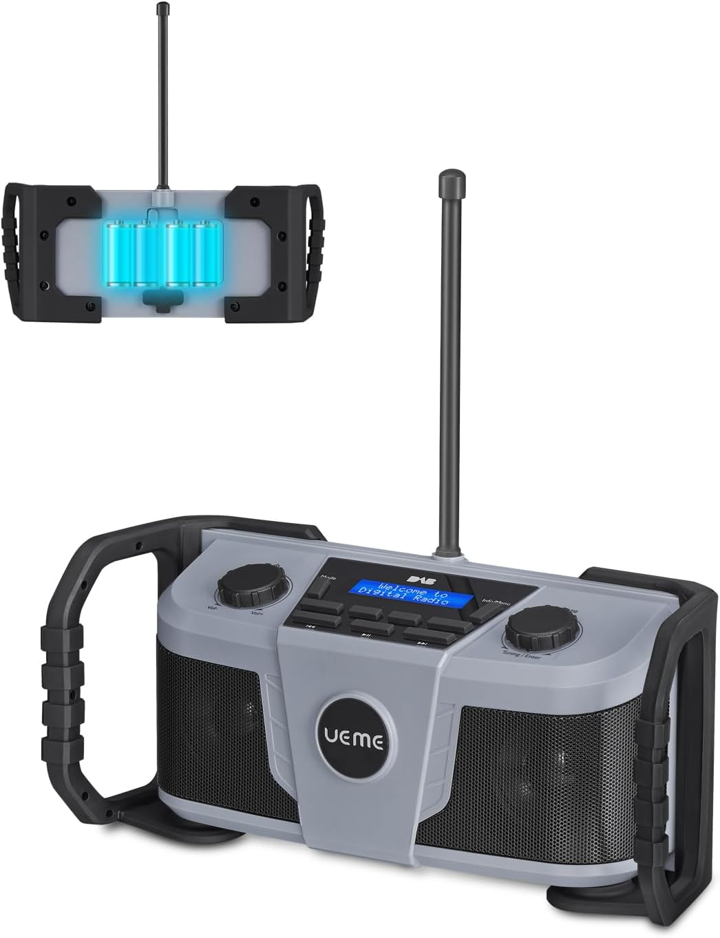 UEME Baustellenradio DAB Plus Radio Mit Akku, Outdoor Radio Mit Bluetooth, DAB+, FM Und Aux, Inklusi