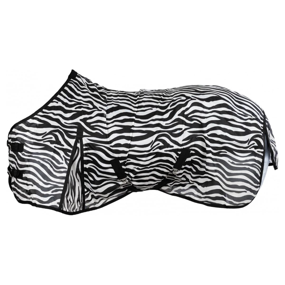 RL24 - Zebra Fliegendecke mit Kreuzgurt – reissfeste &amp; feinmaschige Pferdedecke – Weidedecke zum Sch