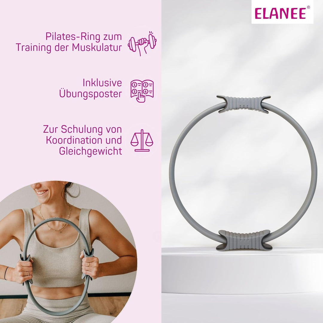 ELANEE Pilates-Ring mit rutschfesten Griffen zur Kräftigung der Beckenboden-, Bauch-, und Rückenmusk