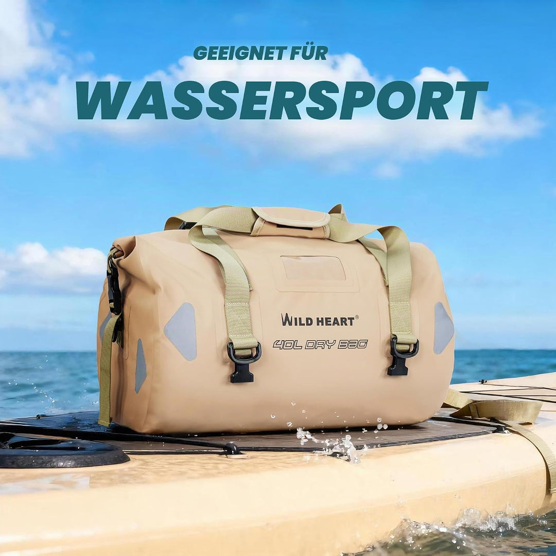 WILD HEART wasserdichte Reisetasche, 40 l 66 l, 100 l, mit verschweissten Nähten, Schultergurten, Ne