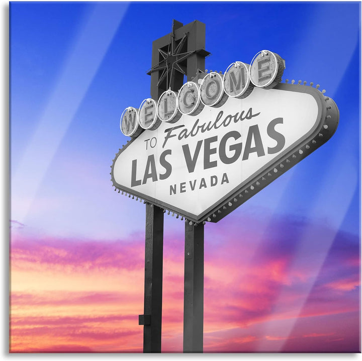 Pixxprint Glasbild | Wandbild auf Echtglas | tolles Las Vegas Schild | 40x40 cm | inkl. Aufhängung u