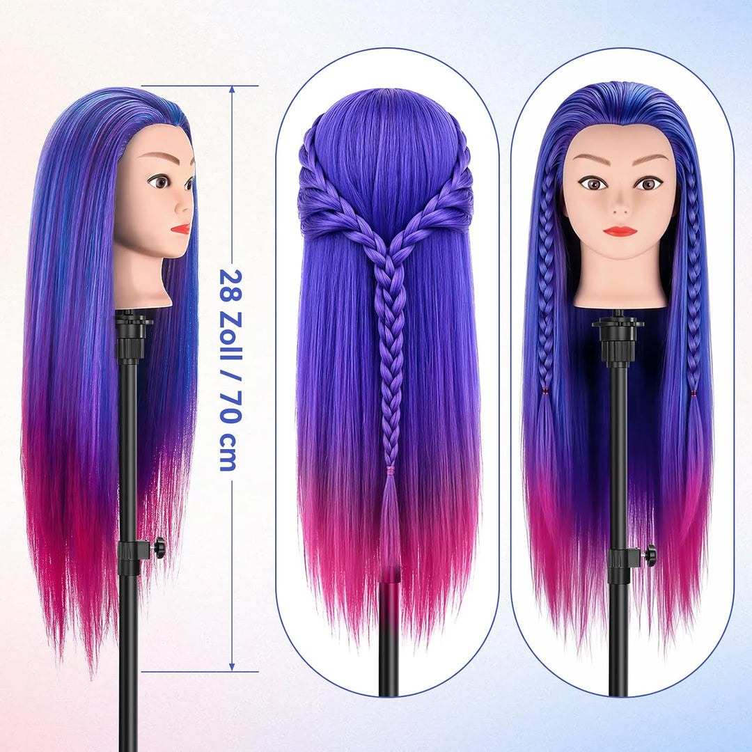 TwoWin Trainingsköpfe 100% Kunsthaar Friseur Kopf Set Haar Hairdressing Kosmetologie Mannequinmit Ha