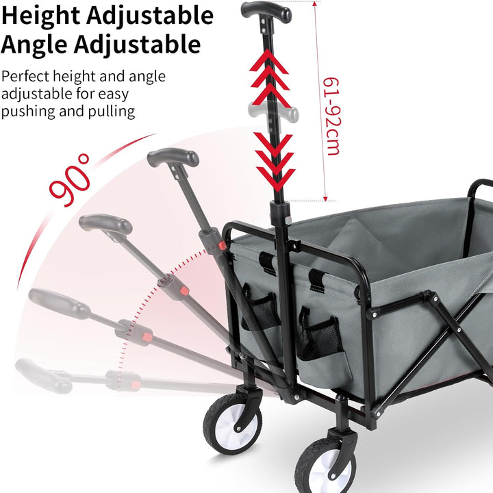 Bollerwagen Faltbar Handwagen All Terrain Räder, Gartenwagen mit Getränkehalter verstellbarem Griff,