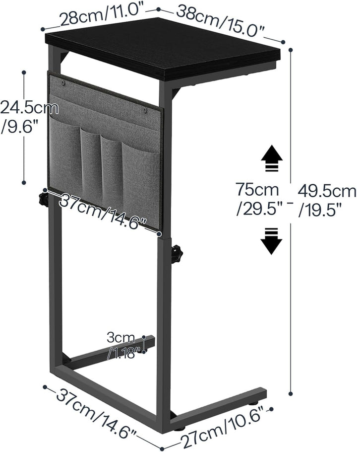 HOOBRO C-Form Beistelltisch, Höhenverstellbar 50–75 cm, Sofatisch, Couchtisch mit 5 Oxford-Stofftasc