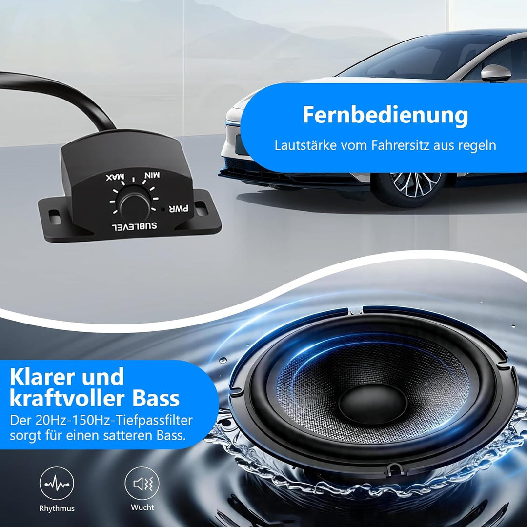 VINGVO Subwoofer Auto,10Zoll 800W Aktiv Subwoofer Für Auto,2.6 Ohm Ultra Flach Untersitz Subwoofer A