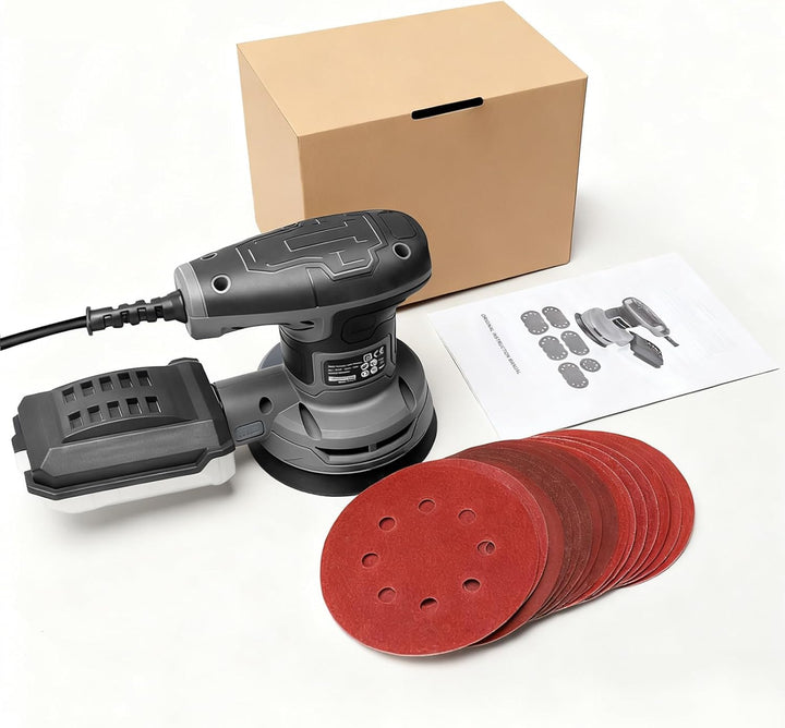 320W Exzenterschleifer, 6-stufige Drehzahlregelung (8000–13000 U/min), 16 Schleifpapiere, 125mm Schl