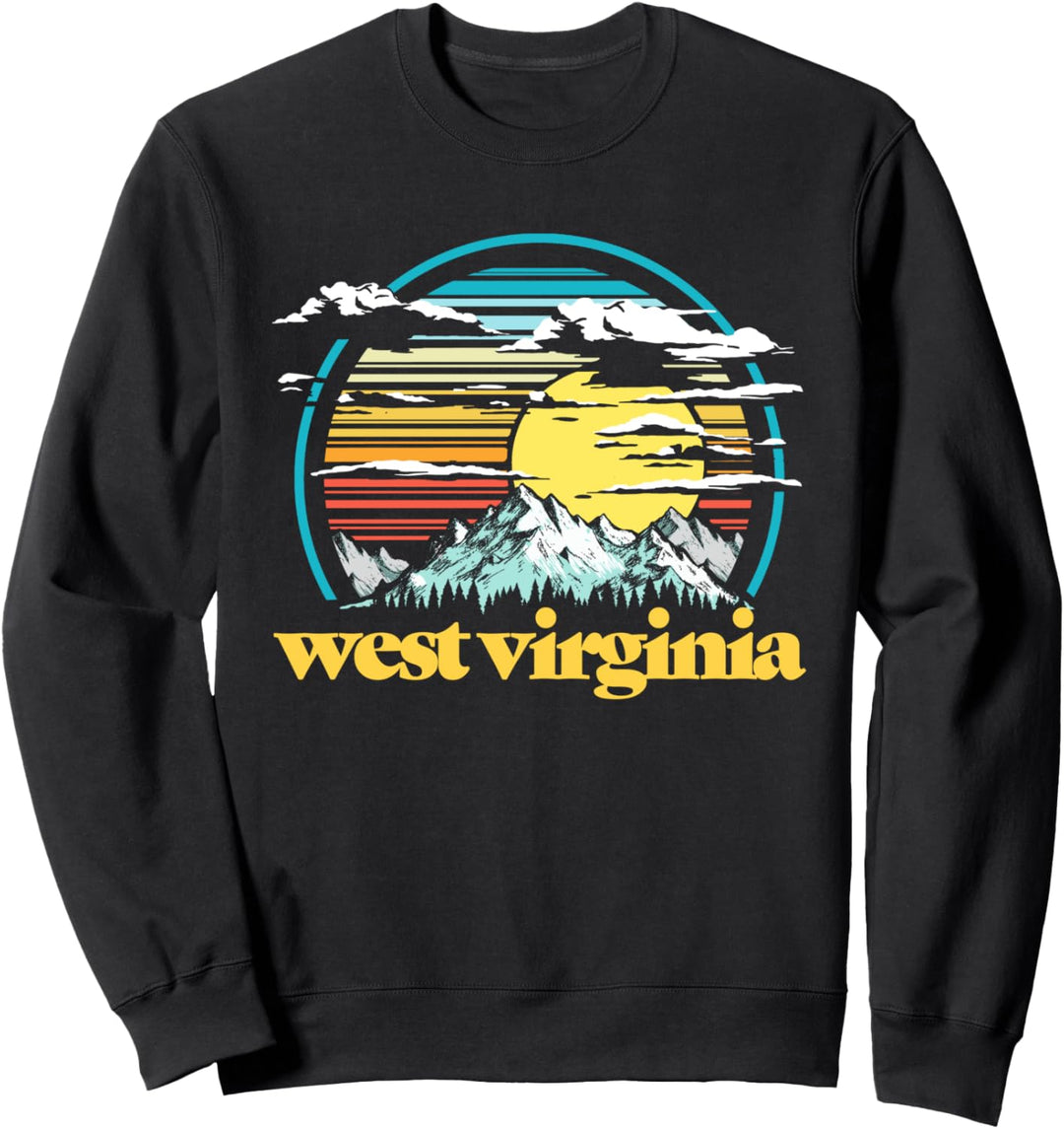 Retro West Virginia Vintage 80s Style Mountains & Sun Sweatshirt