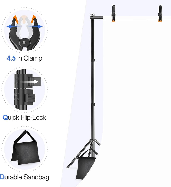 EMART Foto Hintergrund Ständer, 2x3m Verstellbarer Hintergrundsystem mit 4 Stück Hintergrundklemmen,