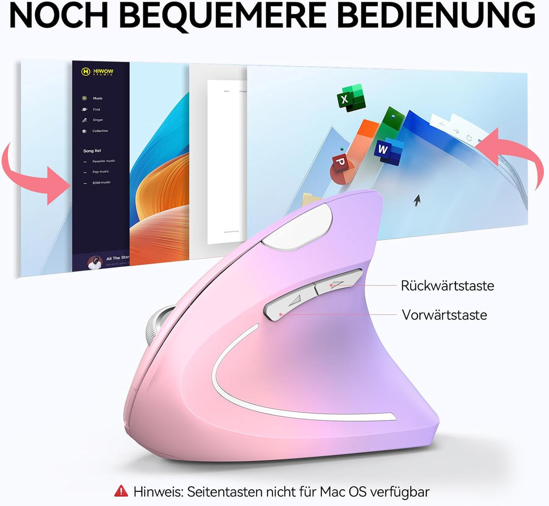 TECKNET Ergonomische Maus, Kabellose Bluetooth Vertikale Maus(BT 5.0+BT 3.0+2.4G), 6 Einstellstufen