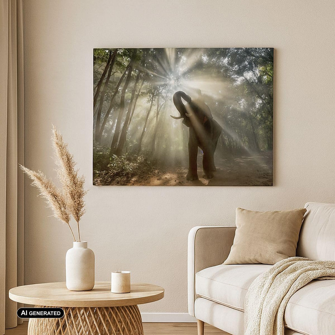 Bilder auf Leinwand 100x70cm Leinwandbild mit Rahmen Elefant Dschungel Gross Wanddeko Bild Schlafzim
