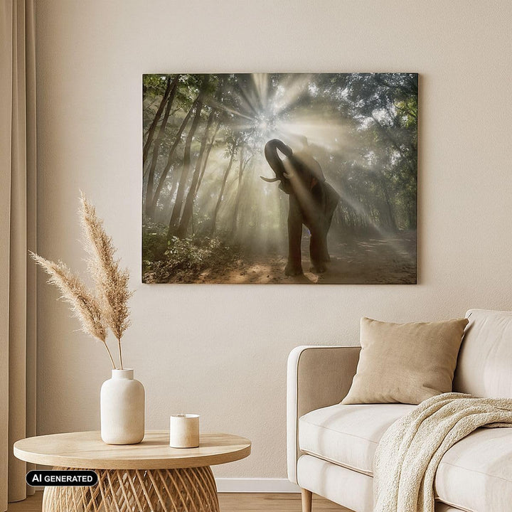 Bilder auf Leinwand 100x70cm Leinwandbild mit Rahmen Elefant Dschungel Gross Wanddeko Bild Schlafzim