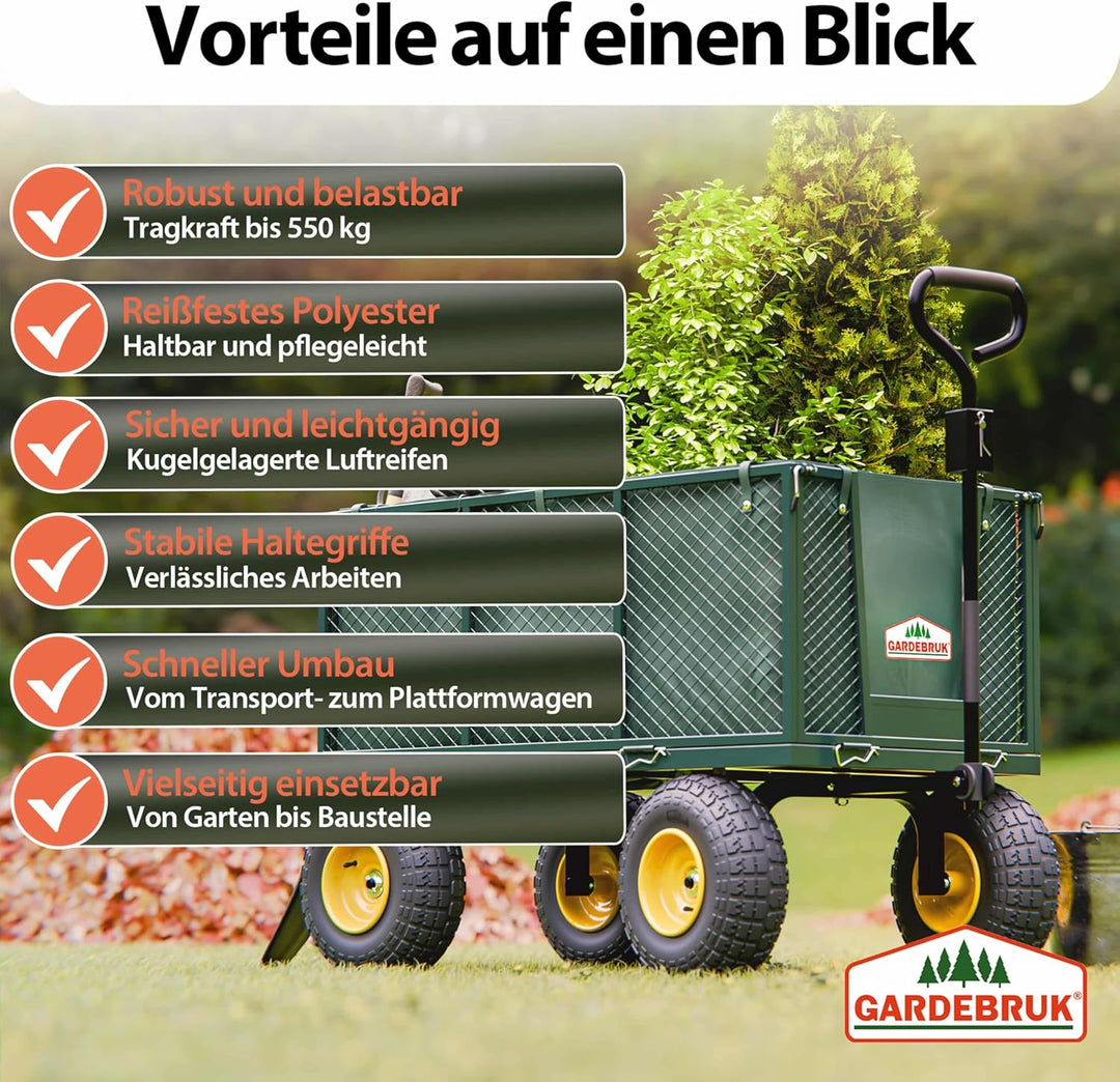 GARDEBRUK® Bollerwagen 550kg Belastbar Klappbar Stabil Herausnehmbare Plane Gerätewagen Handwagen Ga