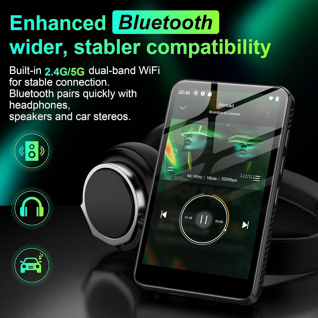 SWOFY D08 Android 13 MP3 Player 32GB, 4 Zoll Touchscreen mit Bluetooth &amp; WiFi, Unterstützt Spotify,