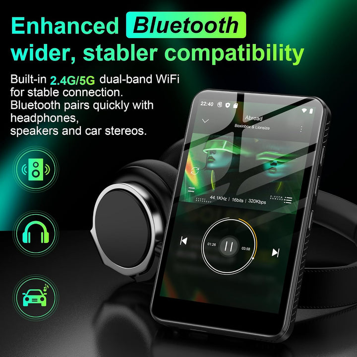 SWOFY D08 Android 13 MP3 Player 32GB, 4 Zoll Touchscreen mit Bluetooth &amp; WiFi, Unterstützt Spotify,