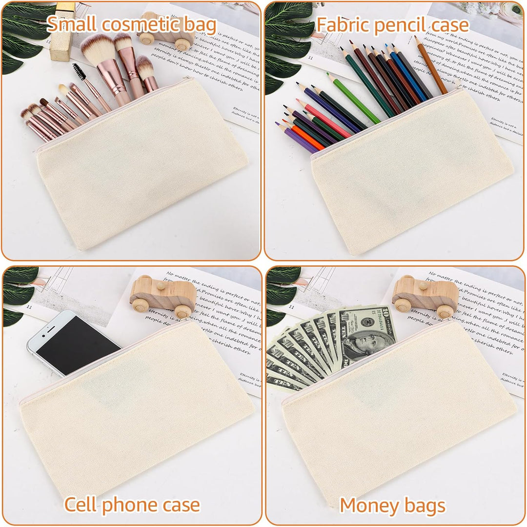 JMIATRY 30 Stück DIY Blanko Stoffbeutel Mit Reissverschluss Beige, 12 x 21cm Klein Stoffbeutel Zum B