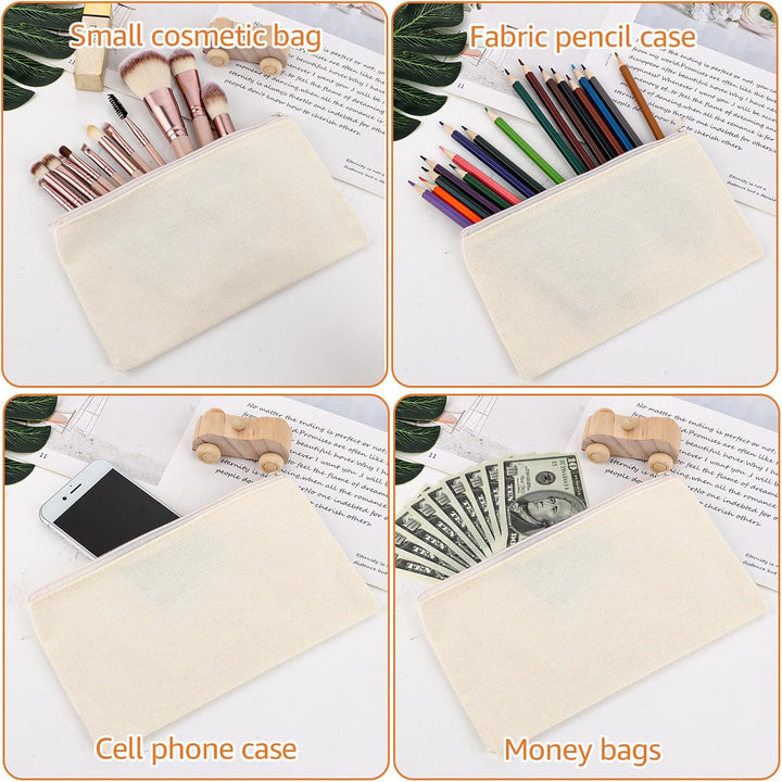 JMIATRY 30 Stück DIY Blanko Stoffbeutel Mit Reissverschluss Beige, 12 x 21cm Klein Stoffbeutel Zum B