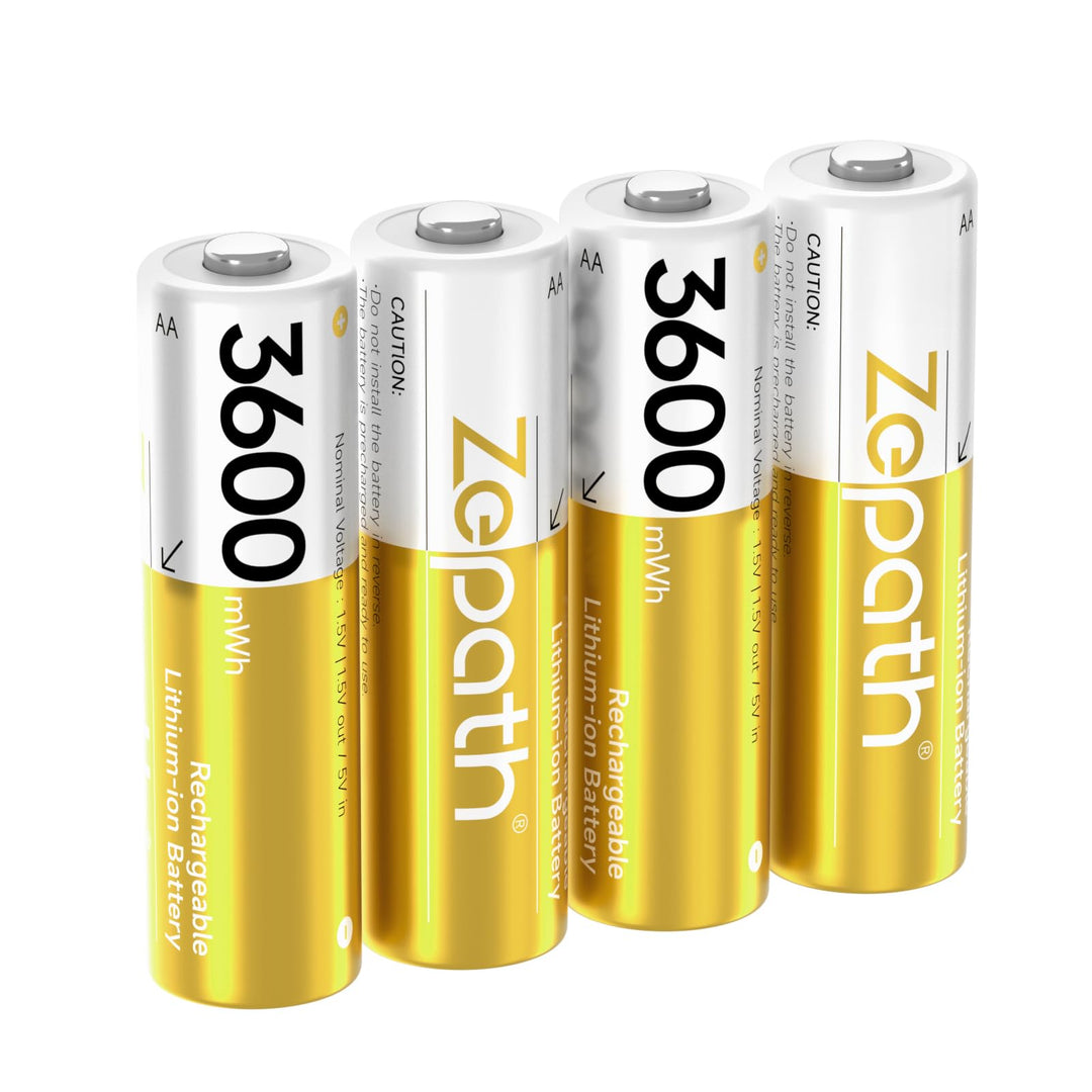 4 x AA Lithium Akkus, Wiederaufladbare 1.5V Li-ion 3600mWh Batterien haben einen konstanten Spannung