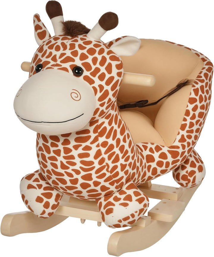 HOMCOM Schaukelpferd Schaukeltier Schaukelspielzeug Babyschaukel Spielzeug Kinder Lieder L60 x B33 x