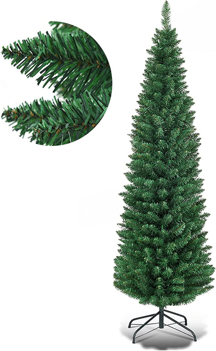 COSTWAY 150/180/210/240cm Bleistift Weihnachtsbaum, künstlicher Tannenbaum mit Metallständer, Christ