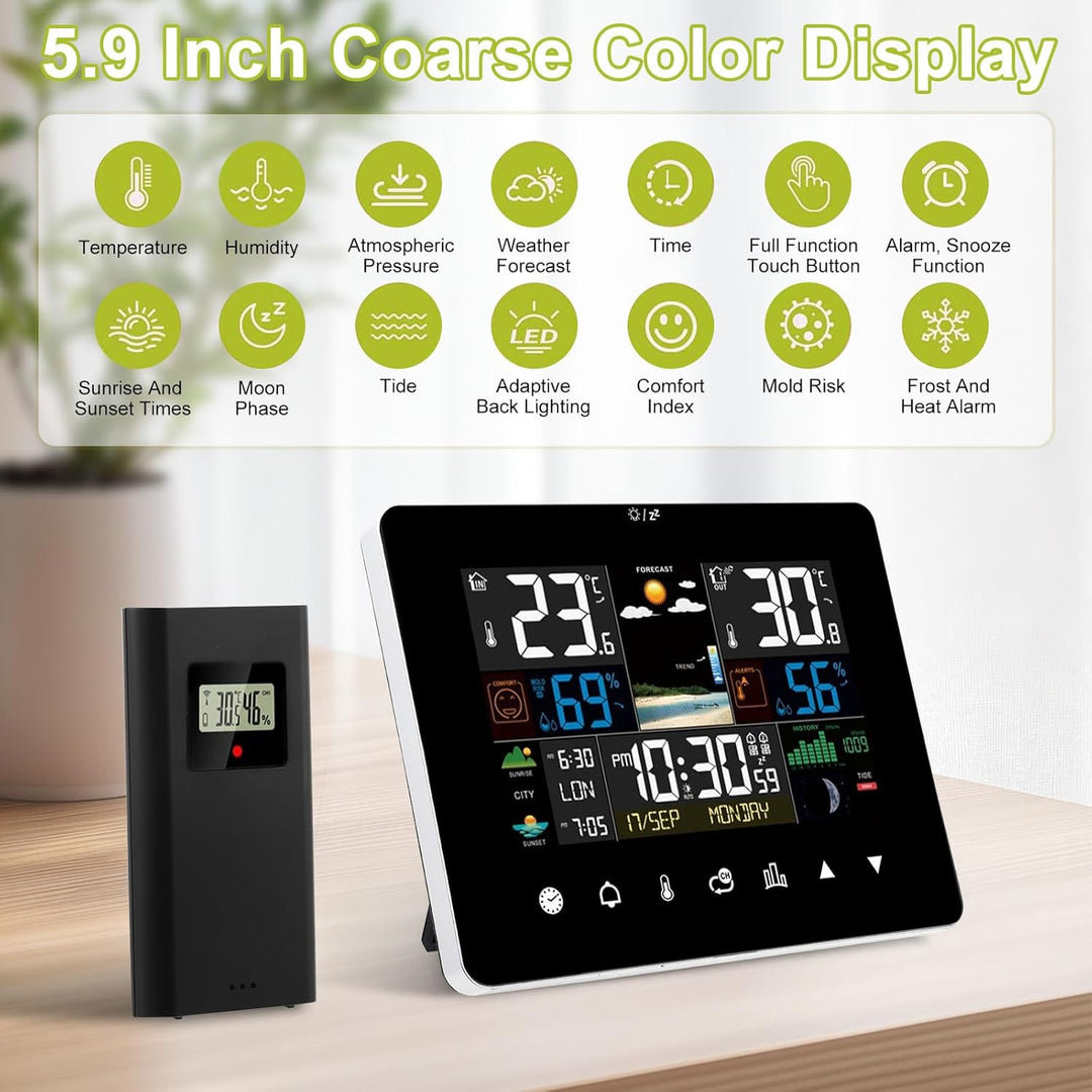 Wetterstation Funk Mit Aussensensor,Farbdisplay,60M Übertragungsentfernung,Funkwetterstation Mit Wet