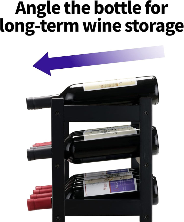 VASMIA Weinregal für 12 Flaschen, Flaschenregal mit 3 Etagen,Flaschenhalter aus Bambus für Keller,Kü