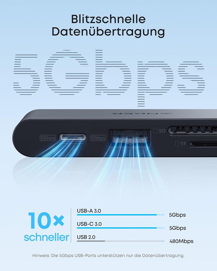 Anker Nano Hub, Kompakter 6-in-1 USB-C Hub mit 85W PD-Ladefunktion (Netzteil Nicht enthalten), 4K@60