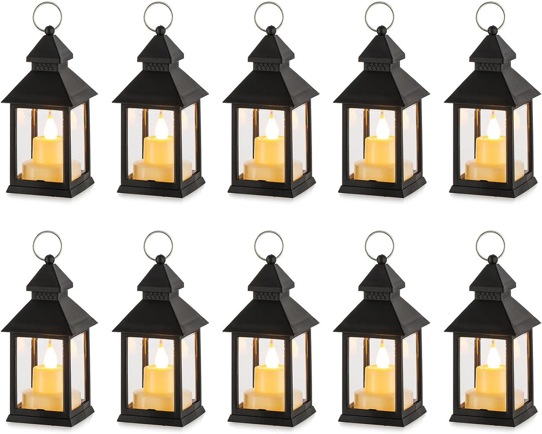 NUPTIO Klein Laterne Halloween Deko: 10 Stück Flackernde LED Teelicht Kerzen Mini Laternen Set Schwa
