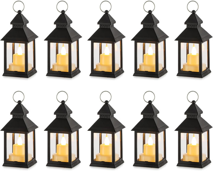 NUPTIO Klein Laterne Halloween Deko: 10 Stück Flackernde LED Teelicht Kerzen Mini Laternen Set Schwa