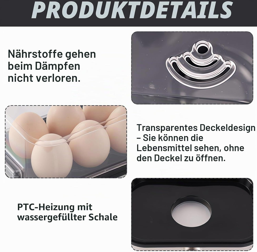 Eierkocher Edelstahl, 220V Elektrischer Egg Boilers für 1 bis 6 Eier, Härtegradeinstellung, Kompakte